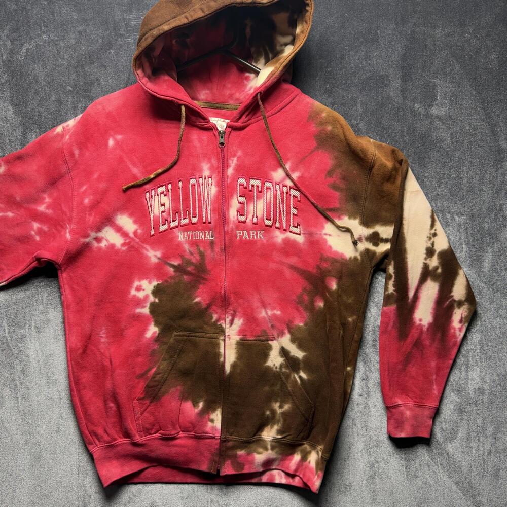 Exist Hoodie M Tie Dye Yellowstone National Park Zip Fleece Graphic Front